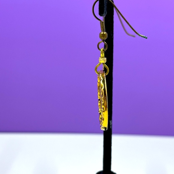 Vintage Gold Chinese Coin Style Drop Earrings, Signed - Picture 3 of 6